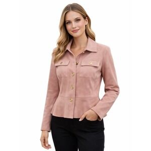 IVANKA TRUMP Faux Suede Button-Front Jacket – Women's Size L – Blush Pink – NWOT